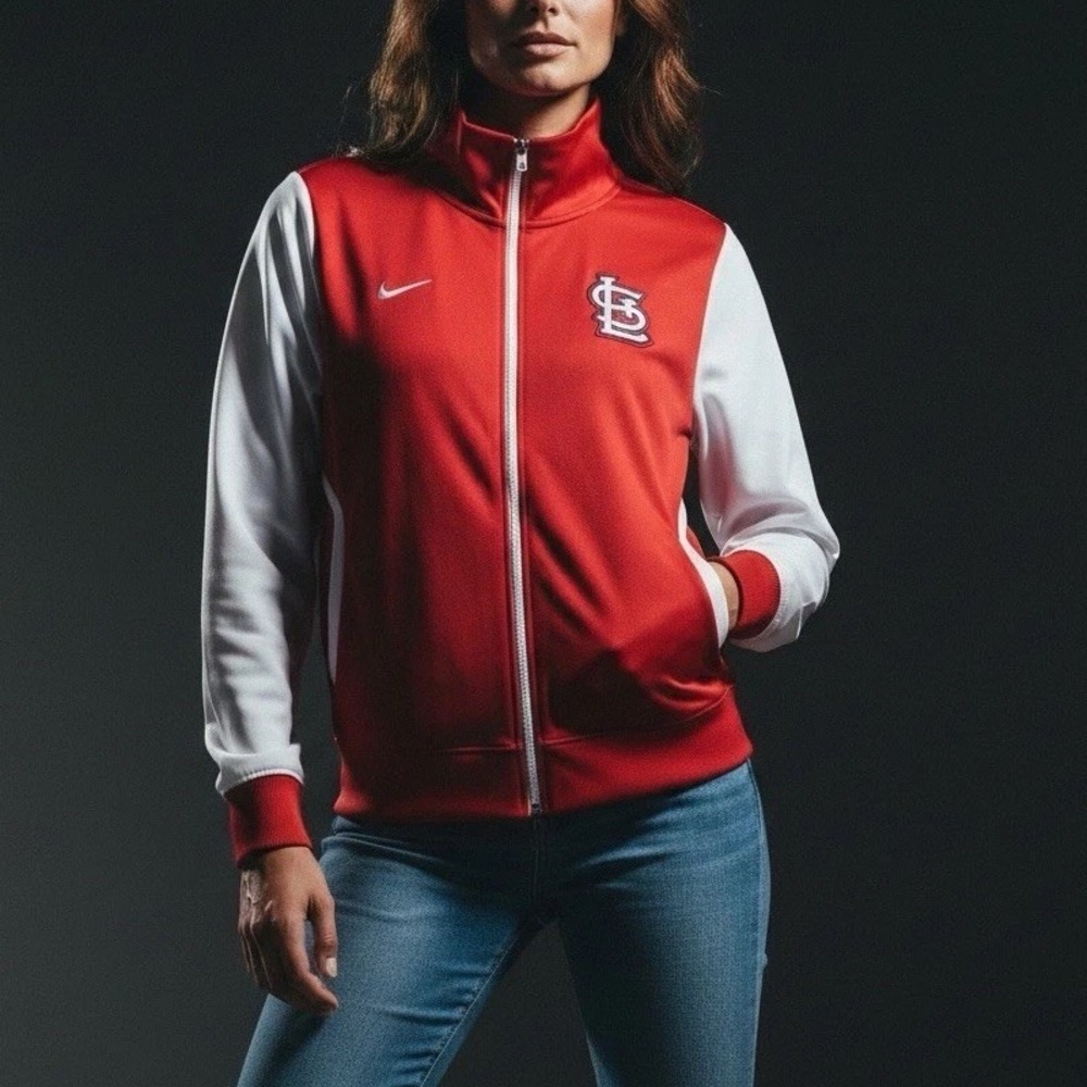 ❤ Womens M NIKE ST LOUIS CARDINALS Full Zip-Up Windbreaker Track Jacket Baseball